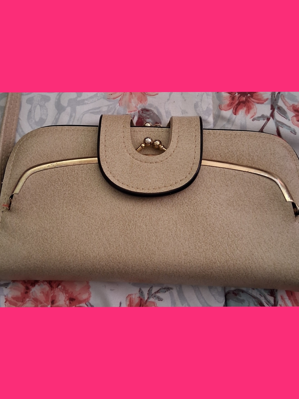 Vintage Beige Women's Clutch with Gold Accent